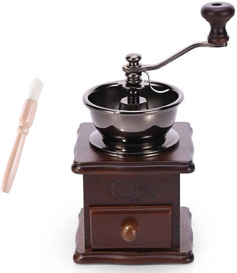 Eitonbu Wooden Manual Coffee Grinder Vintage Style Hand Coffee Mill Burr Coffee Grinder with Ceramic Hand Crank,Wooden Manual Coffee Grinder Cleaning Brush, Brown, 19 x 8.5 x 16 cm - Image 1